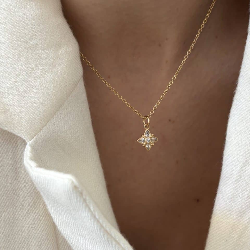 Collier fleur zirconium pièce unique