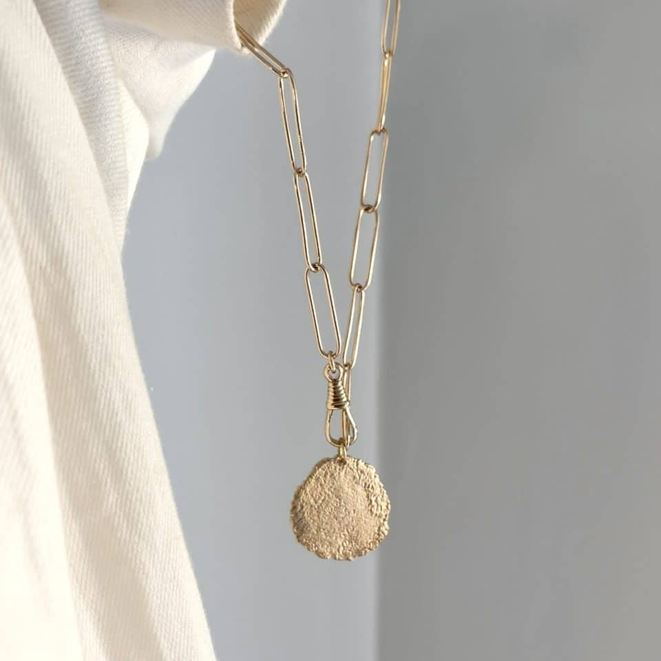 Collier maillons rectangle medaille pièce unique