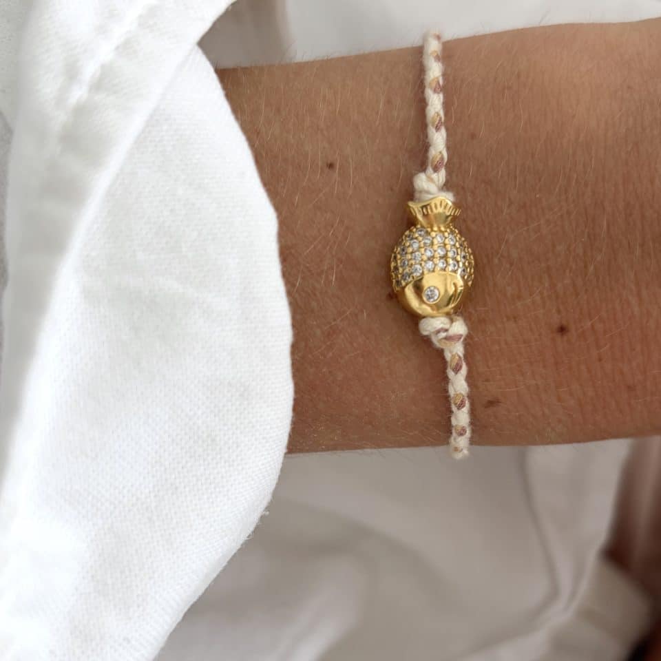 Bracelet cordon poisson beige pièce unique