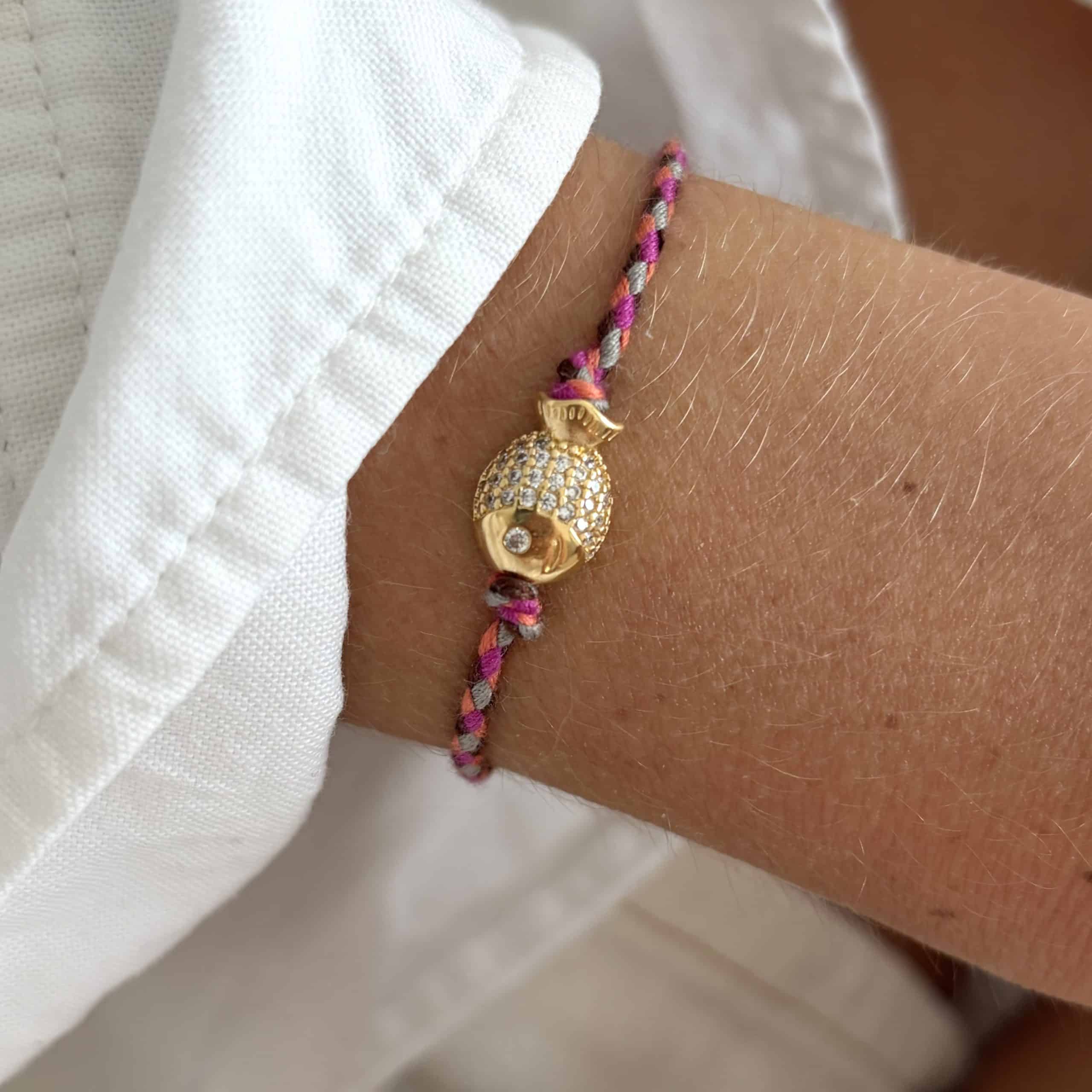 Bracelet cordon poisson rose pièce unique