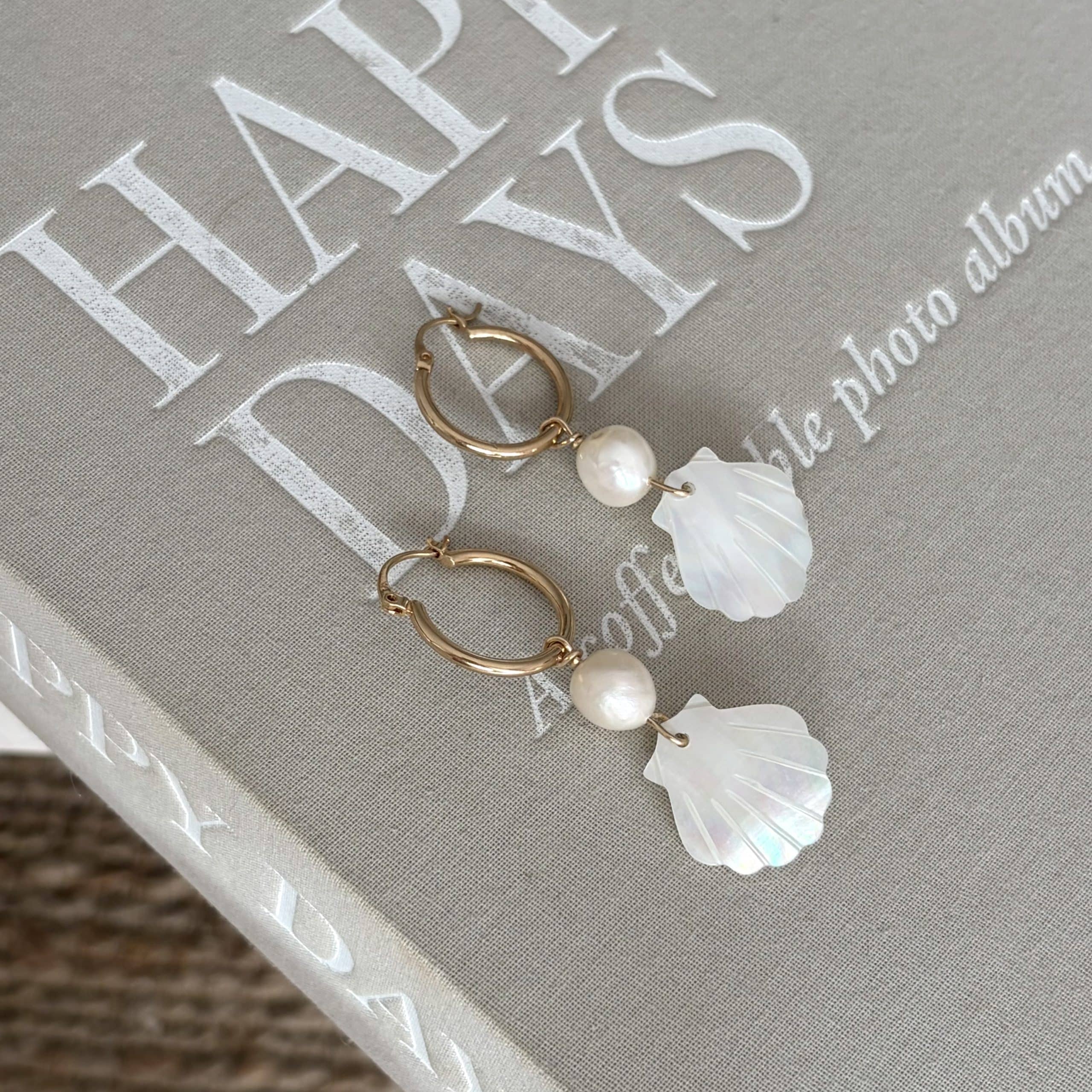 Boucles perle et coquillage pièce unique – Image 2