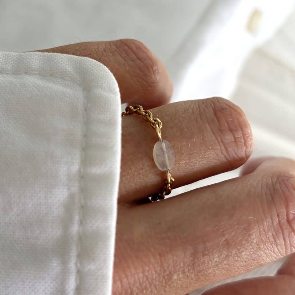Bague chaîne pierre lune pièce unique
